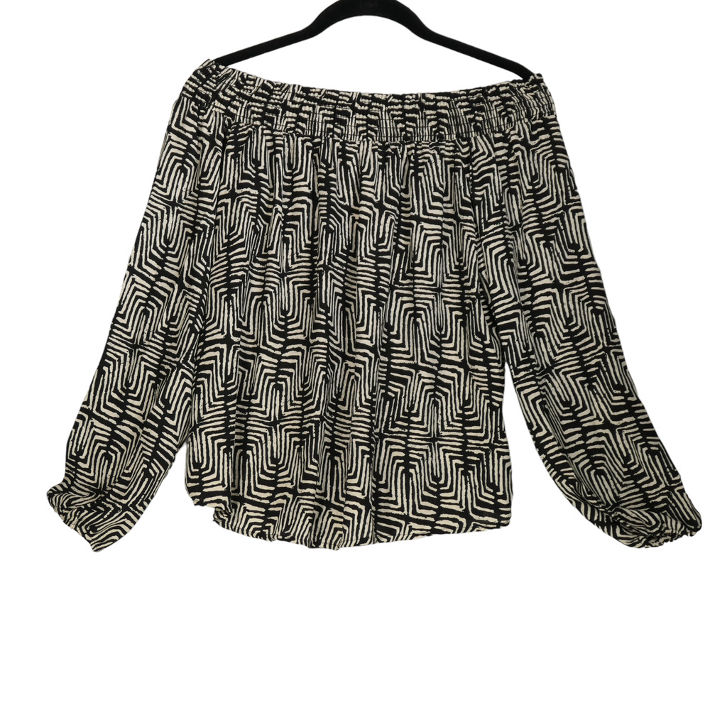 NEW Peyton Jensen Blouse Womens Medium Black White Smocked at Top NWT $82